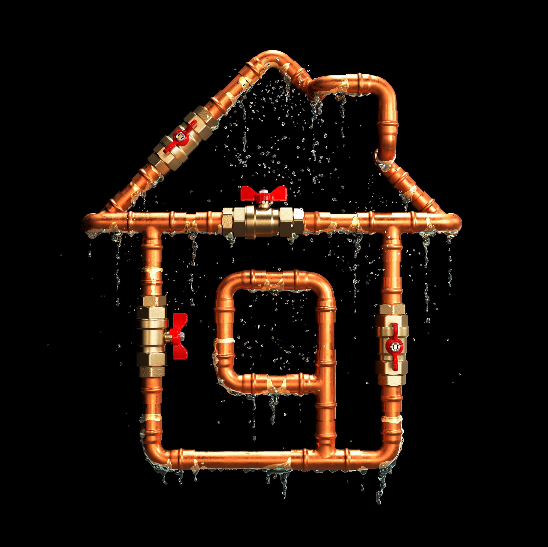 Plumbing pipes in shape of house on a white background. 3d illustration